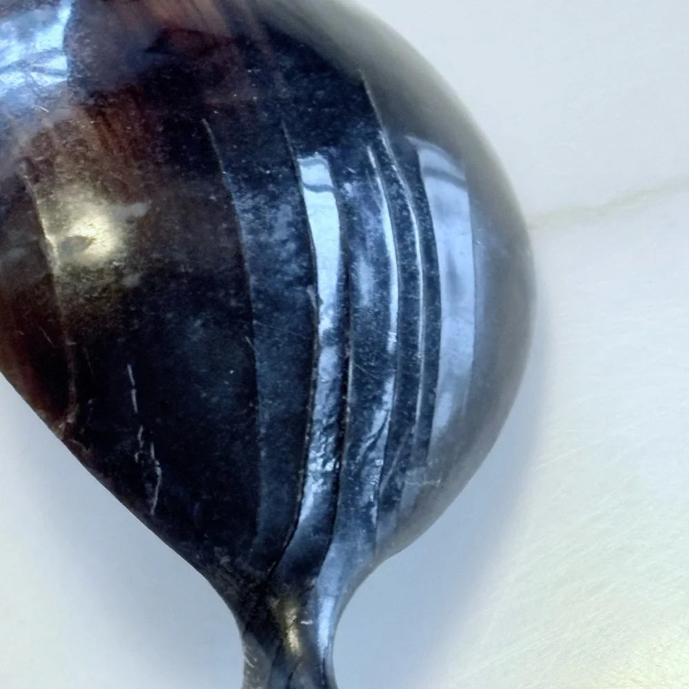 Rare vintage dark horn carved bird serving spoon
